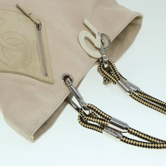 CHANEL Coco Mark Tote Bag Canvas Beige Silver CC - Picture 6 of 16